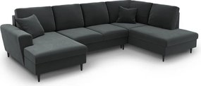 Divano angolare grigio scuro allungabile e con contenitore (con penisola a destra/a U) con rivestimento in velluto Kyoto – Cosmopolitan Design