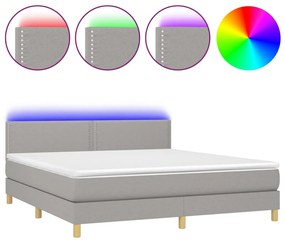 Letto a molle materasso e led grigio chiaro 180x200 cm tessuto