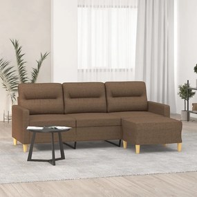 Divano A 3 Posti Con Poggiapiedi Marrone 180 Cm İn Tessuto /