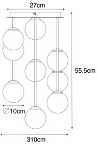 Lampadario Art Déco oro con vetro rosa 9 luci - Athenas