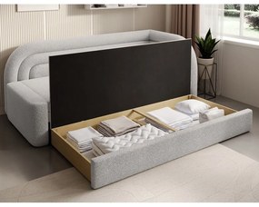 Divano color crema allungabile/con contenitore con penisola a destra e rivestimento in bouclé 223 cm Fabillo – ELTAP