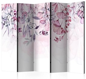Paravento Natura nebbiosa - rosa II (5 pezzi) - motivo in foglie e piante