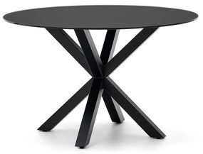 Kave Home - Tavolo rotondo Argo in vetro nero con gambe in acciaio finitura nera Ã˜ 120 cm