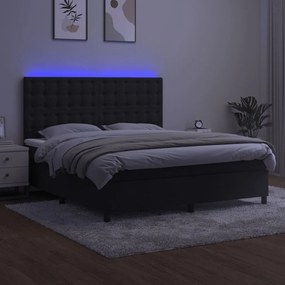 Letto a molle con materasso e led nero 160x200 cm in velluto