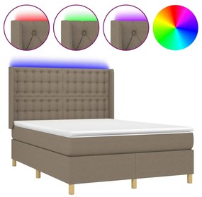 Letto a molle con materasso e led tortora 140x190 cm in tessuto