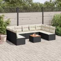 Set Divani da Giardino 10pz con Cuscini in Polyrattan Nero 3223788