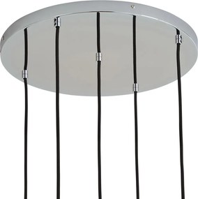 Lampada a sospensione di design cromata con vetro a coste 5 luci - Walcott