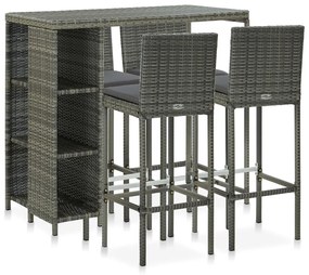 Set da Bar da Giardino 5 pz con Cuscini in Polyrattan Grigio