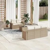 Set Divano da Giardino 6 pz con Cuscini Beige in Polyrattan 3218688