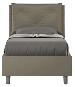 Letto singolo imbottito similpelle Appia 80x210 senza rete, con rete, contenitore, Cappuccino / Contenitore