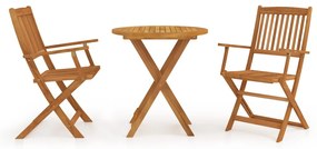 Set Da Pranzo Da Giardino 3 Pz Pieghevole İn Massello Di Acacia /