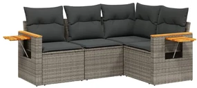 Set divani da giardino 4 pz con cuscini in polyrattan grigio
