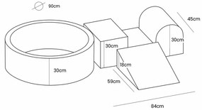Gioco per psicomotricità grigio in velluto 3 pz altezza totale 30 cm 225x90 cm Montessori – Meowbaby