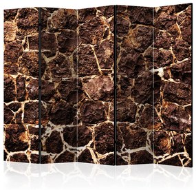 Paravento Caverna Marrone II - texture marrone di mattoni di pietra