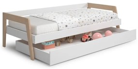 Letto da bambini estraibile bianco in pino massiccio con contenitore con rete inclusa 90x200 cm Carrie – Marckeric