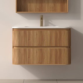 Mobile bagno 80 cannettato con lavabo incasso ceramica | KAM-NORTH-80C - KAMALU