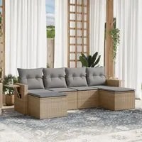 Set Divano da Giardino 6 pz con Cuscini Beige in Polyrattan 3252856