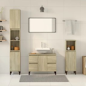 Set mobili da bagno 3 pz rovere sonoma in legno multistrato