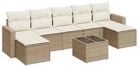 Set Divano da Giardino 8 pz con Cuscini Beige in Polyrattan