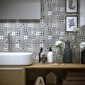 Mosaico in pietra Cementine Grigia bianco e grigio opaco L 30 x L 30cm x Sp. 8 mm, 14 pezzi