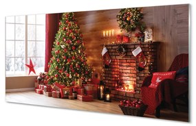 Quadro in vetro acrilico Alberi di Natale regali decorazioni per camino 100x50 cm