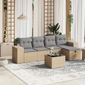 Set divano da giardino 6 pz con cuscini beige misto polyrattan