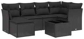 Set divani da giardino con cuscini 7pz nero polyrattan