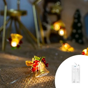 Catena decorata con 20 campanelline luminose a Led Bianco Caldo 2 metri a batteria e autospegnimento Wisdom