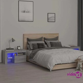 vidaXL Comodini 2 pz con Luci LED Grigio Sonoma 70x36,5x40 cm