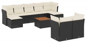 Set Divani da Giardino 10pz con Cuscini in Polyrattan Nero