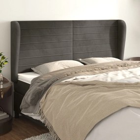 Testiera Ad Orecchio Grigioscuro 183x23x118/128cm İn Velluto /