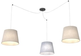 Sospensione 3 Luci Iside Con Fermacavi E Paralumi Grigio E Beige