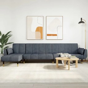 Divano Letto A L Grigio Scuro 275x140x70 Cm İn Velluto /