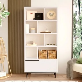 Libreria Moderna Con Vani A Giorno Ed Anta Frontale 84x30x175 Ocean Bianca