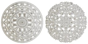 Decorazione da Parete DKD Home Decor Bianco Mandala Legno MDF (2 Unità) (30 x 2 x 30 cm)