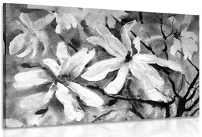 Stampa su tela – Albero acquerellato in fiore in bianco e nero