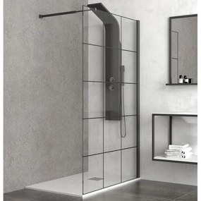 Kamalu - vetro per doccia walk in 70cm con serigrafia nera e profili neri nico-w1000