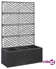 vidaXL Letto Rialzato a Traliccio 3 Vasi 83x30x130 cm Polyrattan Nero