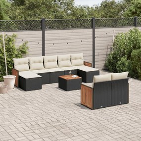 Set Divani da Giardino 10pz con Cuscini in Polyrattan Nero