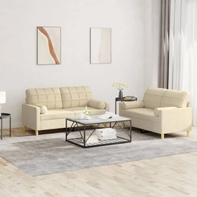 Set Divani 2 Pz Con Cuscini Crema İn Tessuto /