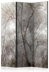 Paravento Cima del bosco (3 pezzi) - paesaggio con vista su alberi grigi