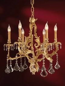 6-light chandelier in brass casting and crystal - 12.839C/6- Gold Light and Crystal - Arredoluce Oro anticato 24 kt