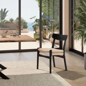 Sedie da pranzo in set nere in legno di cauciù massiccio 2 pz Biel – MOME