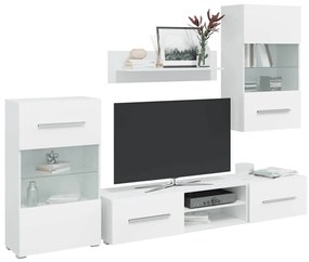 Unità Tv 5 Pz Con Illuminazione A Led Bianco Opaco Truciolato /