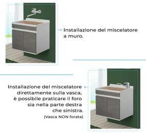 Mobile lavatoio sospeso 60 cm cemento completo di vasca e asse lavapanni