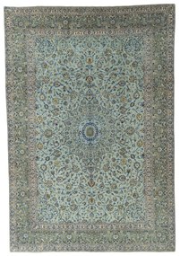 Kashan Tappeto 300 x 440 Verde (Iran) Annodato A Mano