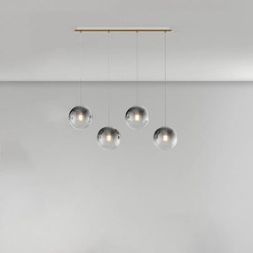 Lampadario Moderno Big Eclipse Metallo Ottone Satinato Vetro Fumè 4 Luci E27