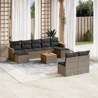 Set Divano da Giardino 10 pz con Cuscini Grigio in Polyrattan 3258784