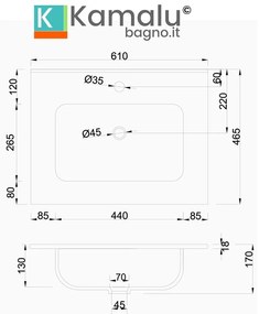 Kamalu - Lavabo incasso 60 cm per mobili in ceramica bianca | Litos-K7060