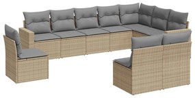 Set divano da giardino 10 pz con cuscini beige in polyrattan